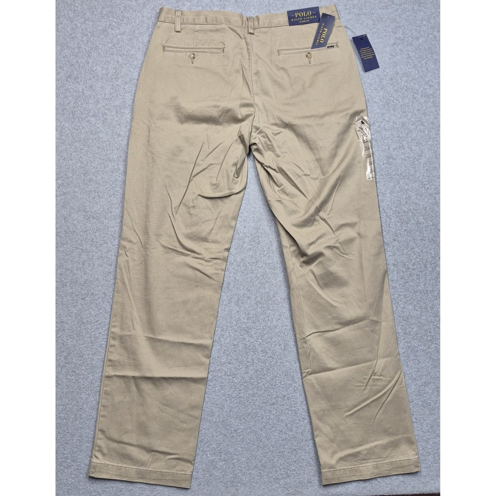 NWT Polo Ralph Lauren Pants Mens 33x32 Tan Classic Fit Chinos Flat Front Khaki